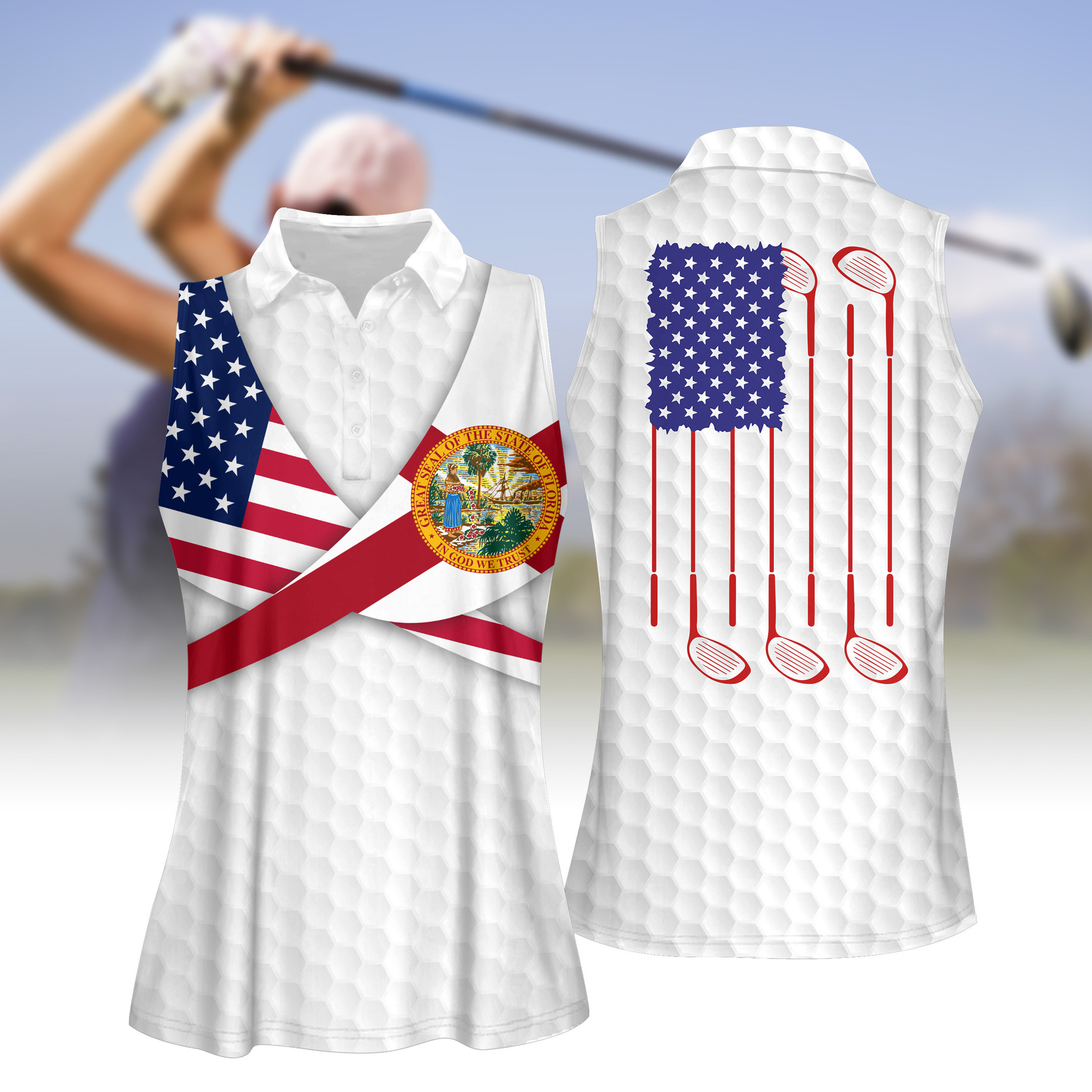 Florida Golfer America Golf Flag Women Short Sleeve Polo Shirt Sleeveless Polo Shirt