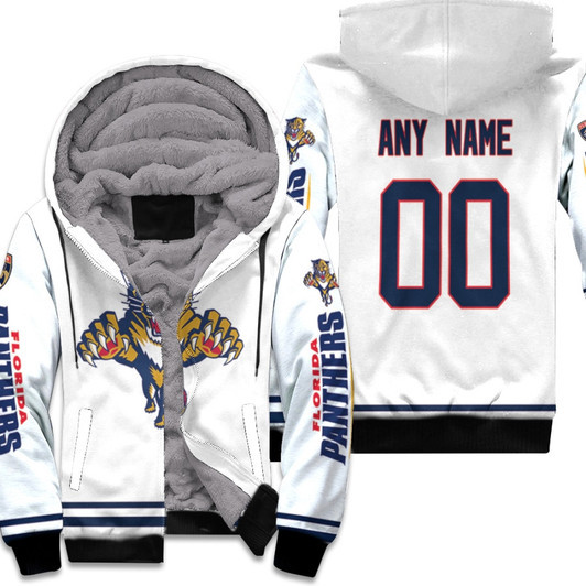 Florida Panthers Nhl Ice Hockey Team Logo White 3D Designed Allover Custom Name Number Gift For Panthers Fans Fleece Hoodie