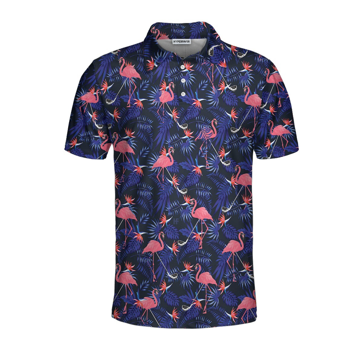 Flower And Flamingo Golf Polo Shirt Blue Flamingo Pattern Shirt For Golf Players Gift For Flamingo Fans