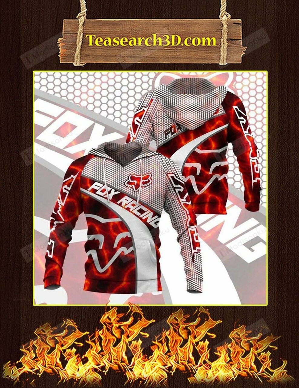Fox Racing Red 3d All Over Print Hoodie