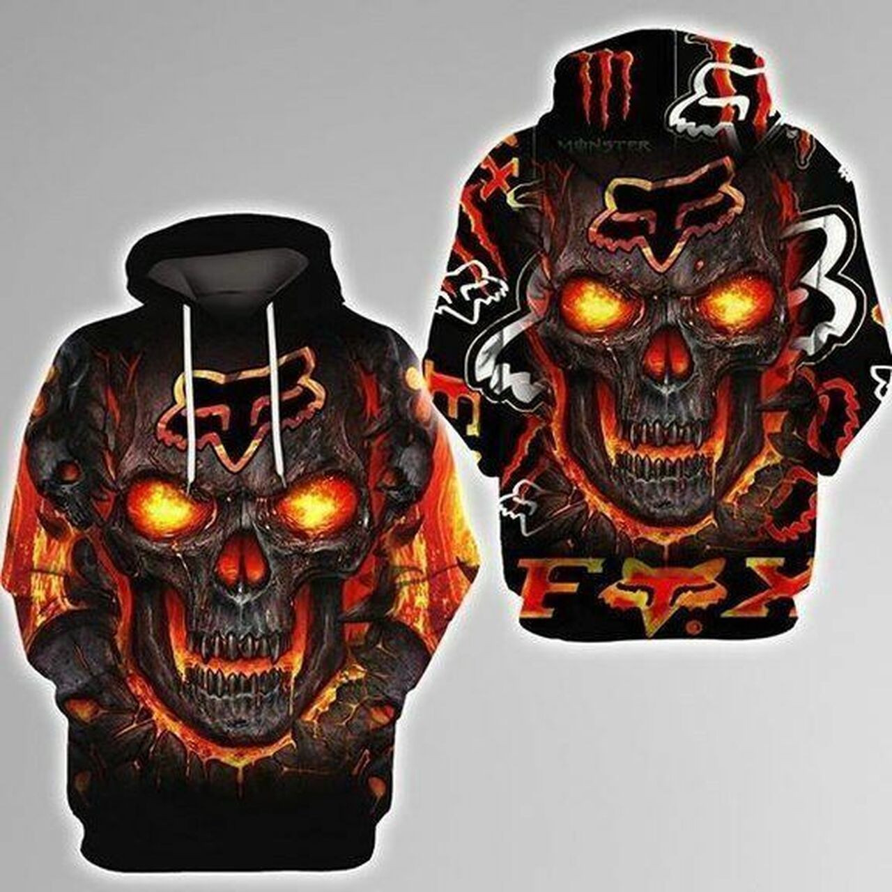 Fox Racing Skull Orange 3d Hoodie For Men For Women All Over Printed Hoodie