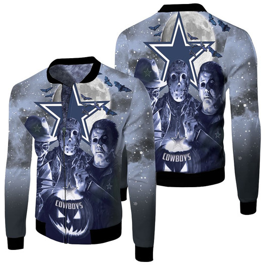 Freddy Jason Michael Myers Love Dallas Cowboys Pumpkin Head Halloween Fleece Bomber Jacket