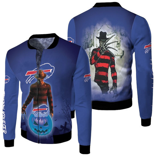 Freddy Krueger Buffalo Bills Pumpkins Halloween Blue Fleece Bomber Jacket