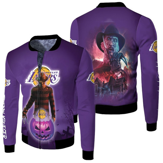 Freddy Krueger Los Angeles Lakers Pumpkins Halloween Purple Fleece Bomber Jacket