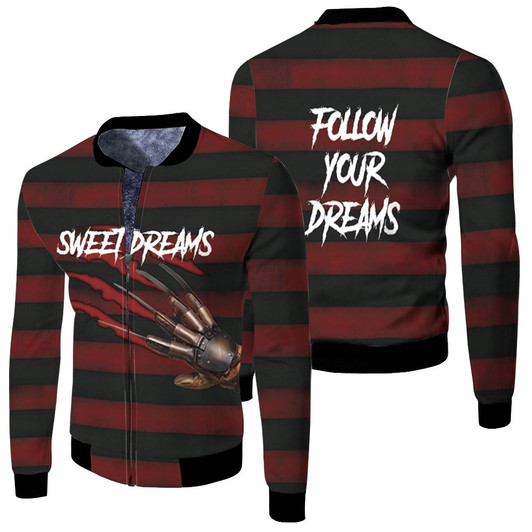 Freddy Krueger Sweet Dreams Follow Your Dream Halloween Fleece Bomber Jacket