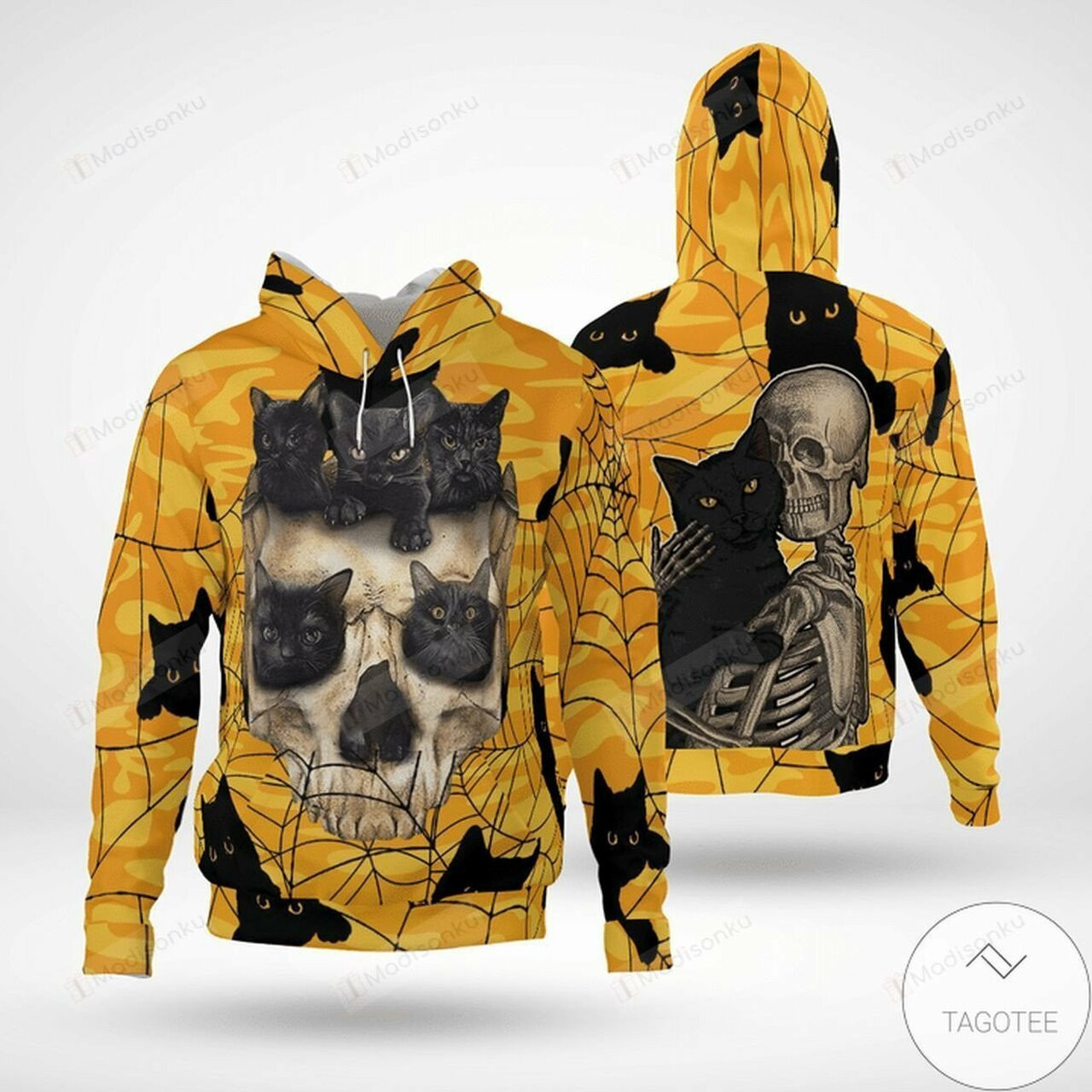 Free Halloween Skull Cat 3d All Over Print Hoodie, Zip-up Hoodie