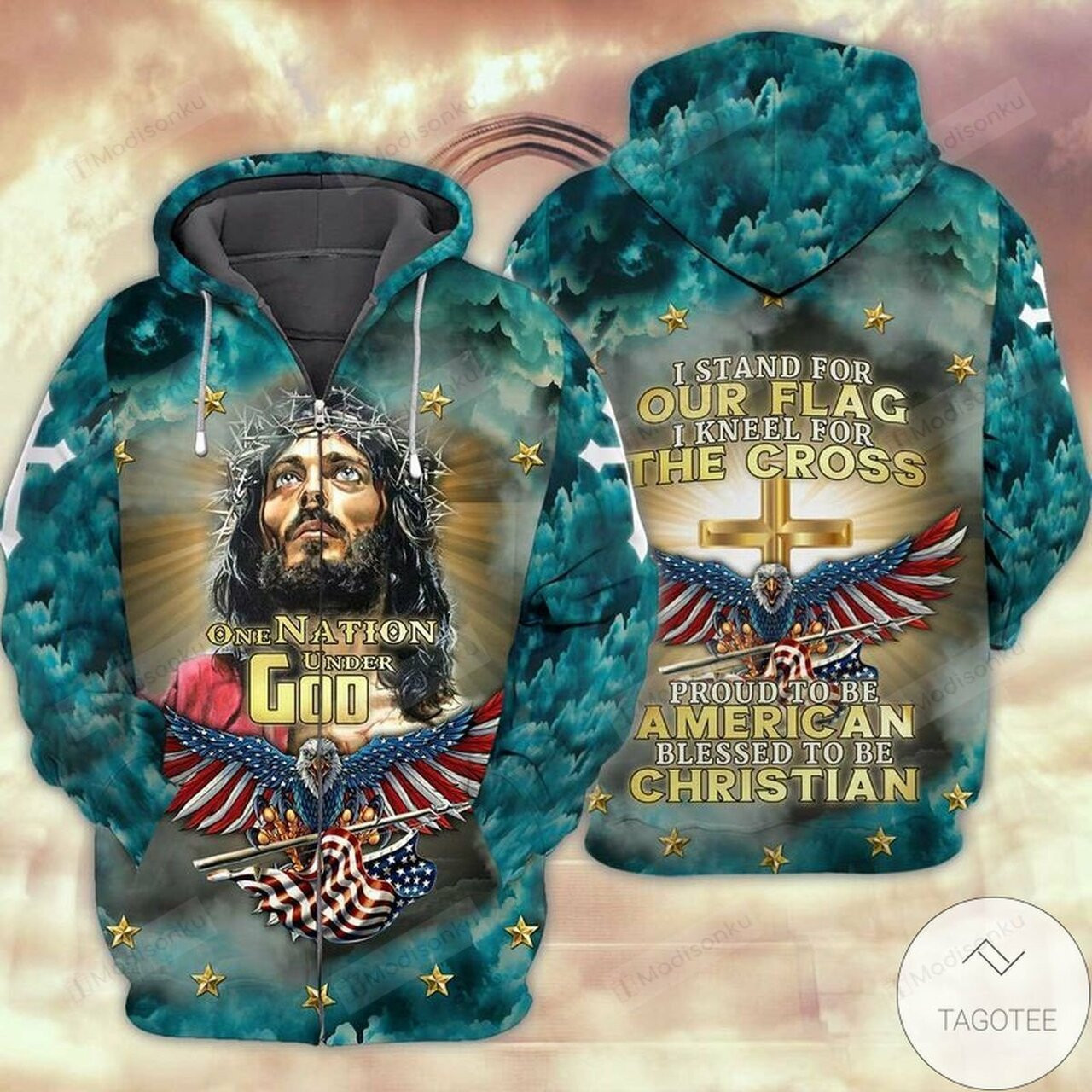 Free Ship One Nation Under God America Flag Eagle 3d All Over Print Hoodie