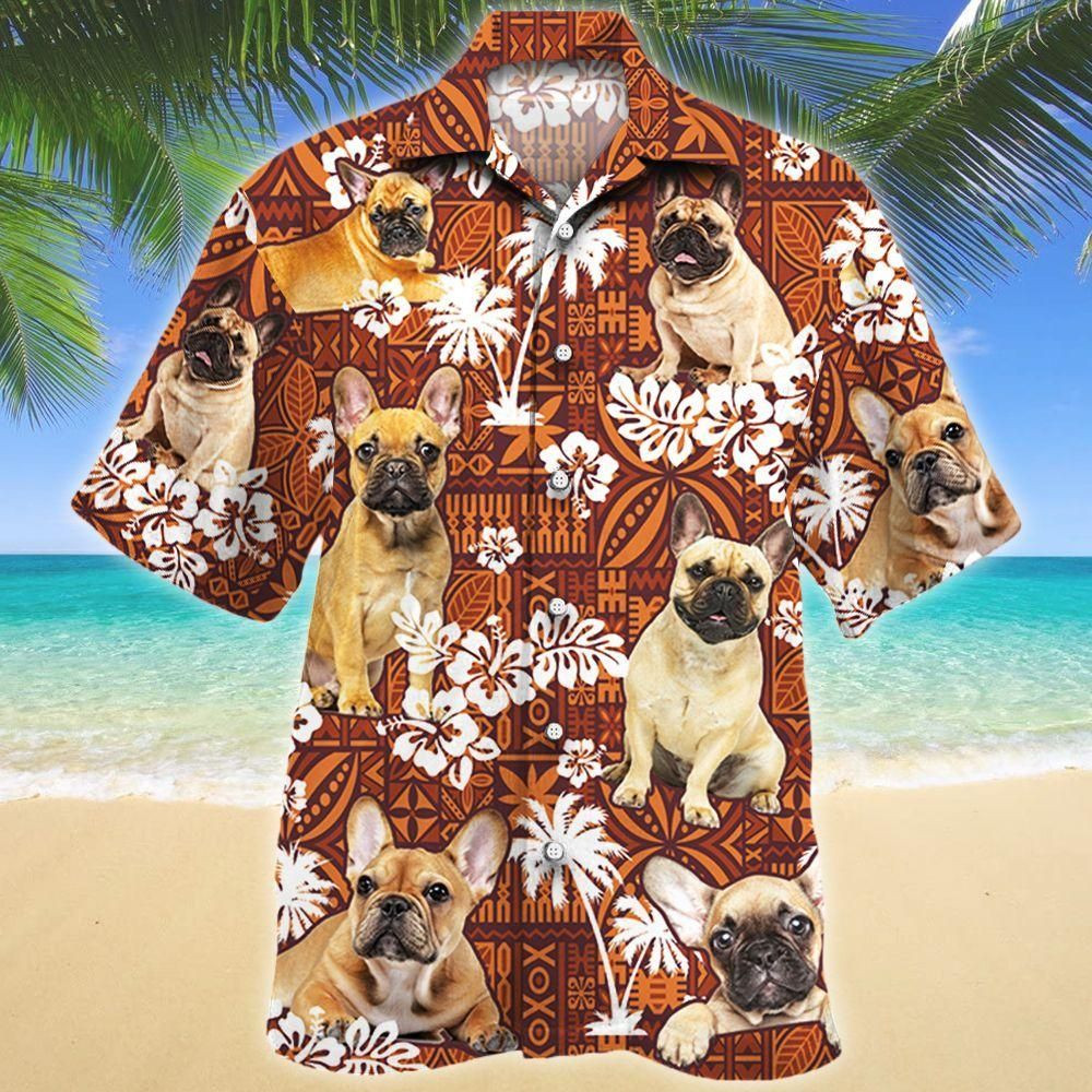 French Bulldog Dog Lovers Red Tribal Aloha Hawaiian Shirt Colorful Short Sleeve Summer Beach Casual Shirt For Men And Women