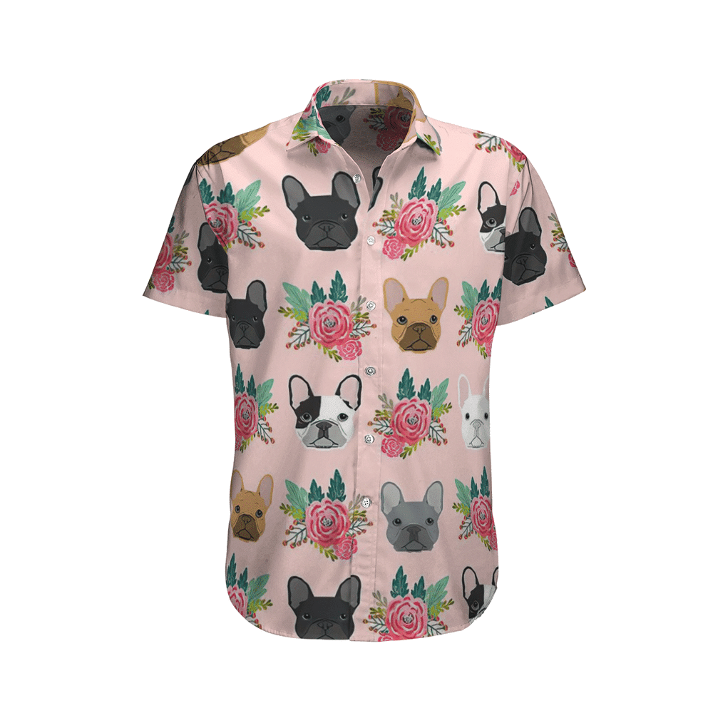 French Bulldog Flowers Aloha Hawaiian Shirt Colorful Short Sleeve Summer Beach Casual Shirt For Men And Women