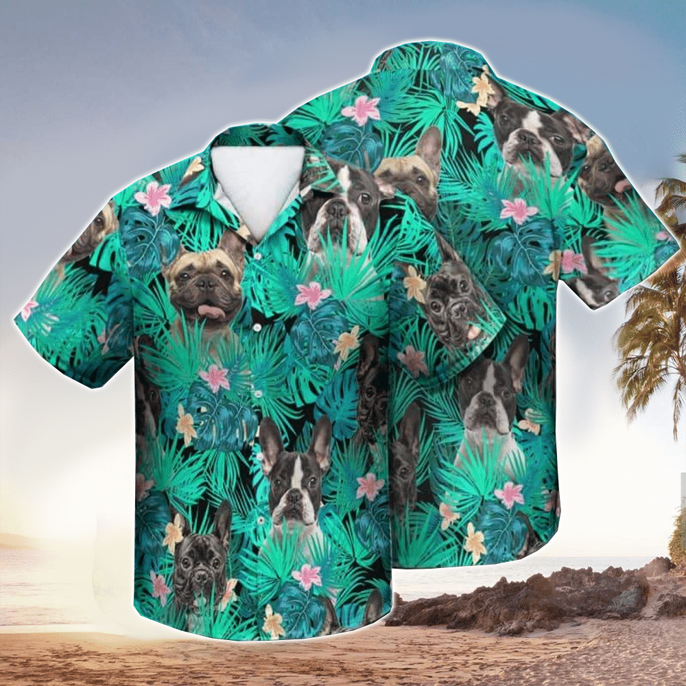 French Bulldog Summer Leaves Hawaiian Shirt for Men and Women