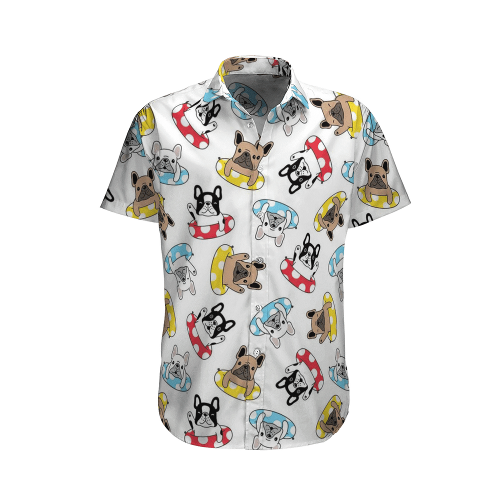 French Bulldog Swimming Float Aloha Hawaiian Shirt Colorful Short Sleeve Summer Beach Casual Shirt For Men And Women