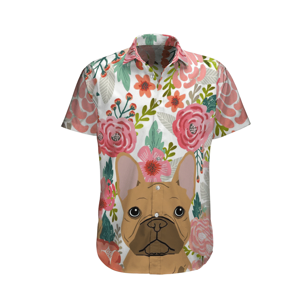 French Bulldog With Flowers Aloha Hawaiian Shirt Colorful Short Sleeve Summer Beach Casual Shirt For Men And Women