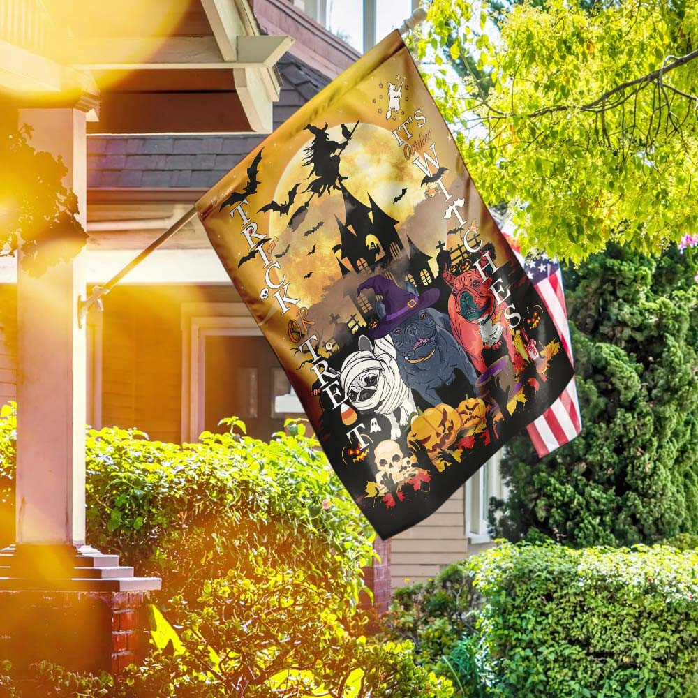 Frenchie Bulldog Trick Or Treat Halloween Pumpkin Flag Halloween Outdoor Decor Fall Yard House Decoration