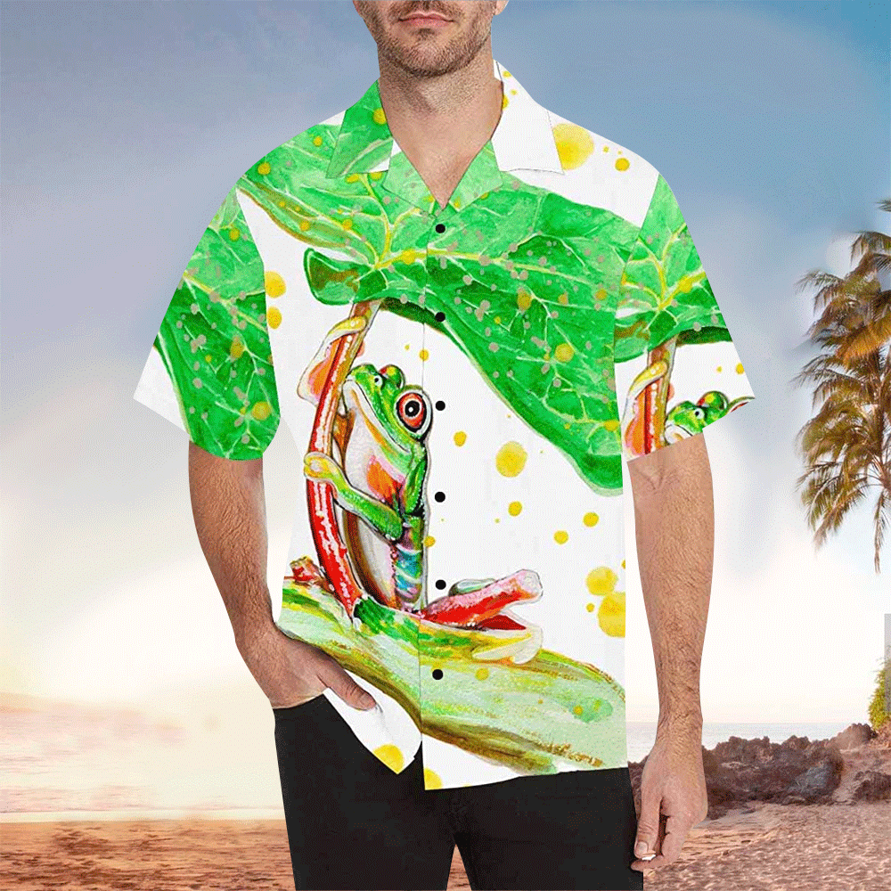 Frog Apparel Frog Hawaiian Button Up Shirt for Men and Women