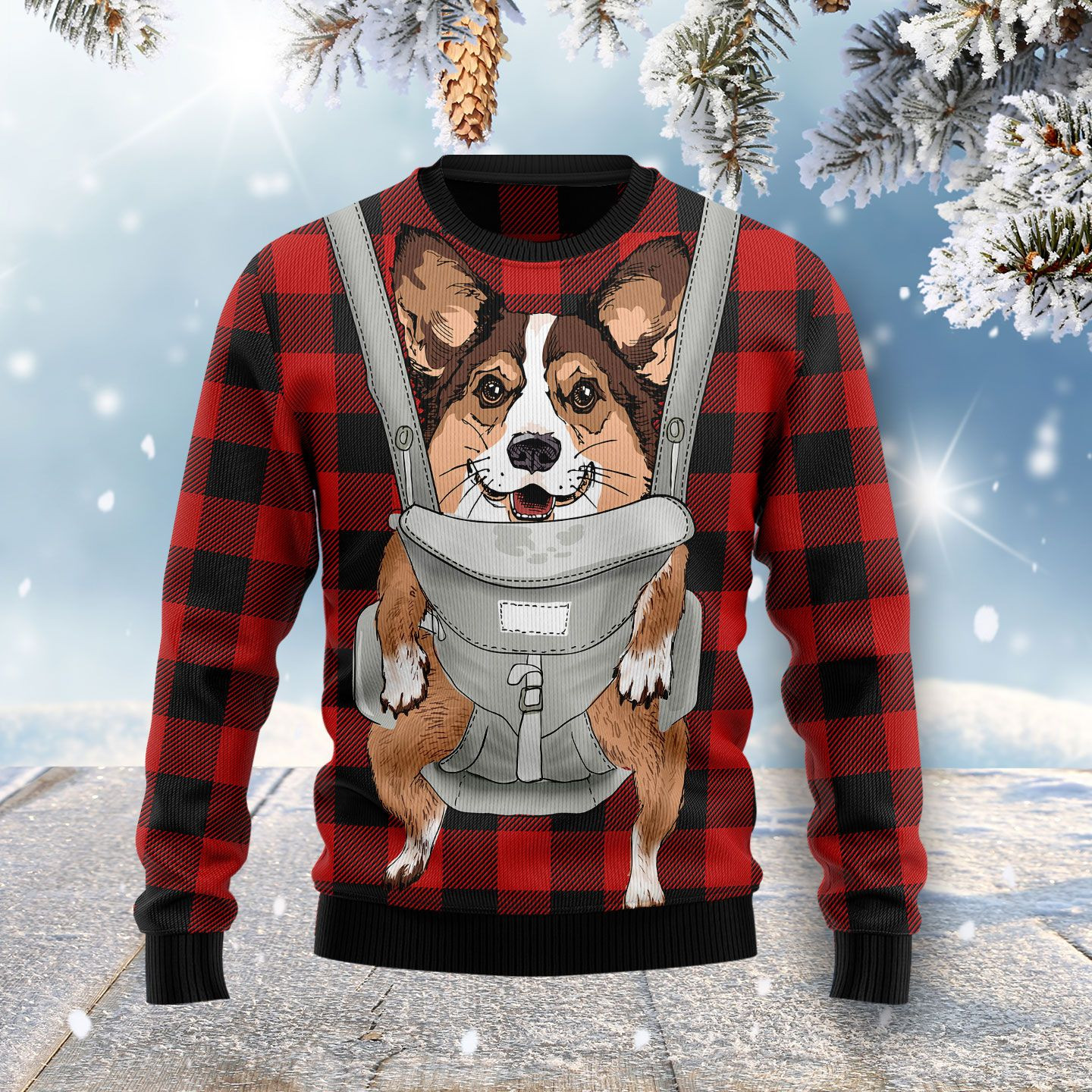 Front Carrier Dog Pembroke Welsh Corgi Ugly Christmas Sweater Ugly Sweater For Men Women
