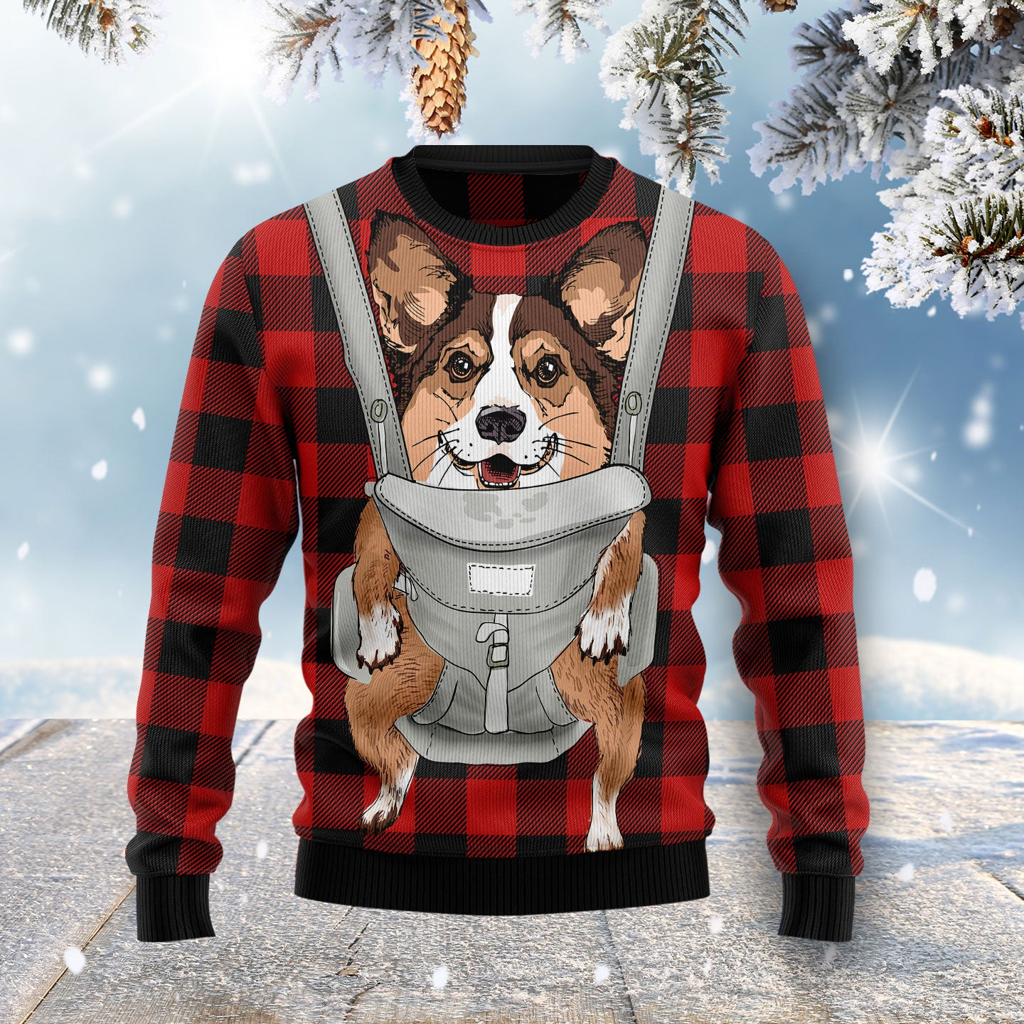 Front Carrier Dog Pembroke Welsh Corgi Ugly Christmas Sweater, Ugly Sweater For Men Women, Holiday Sweater