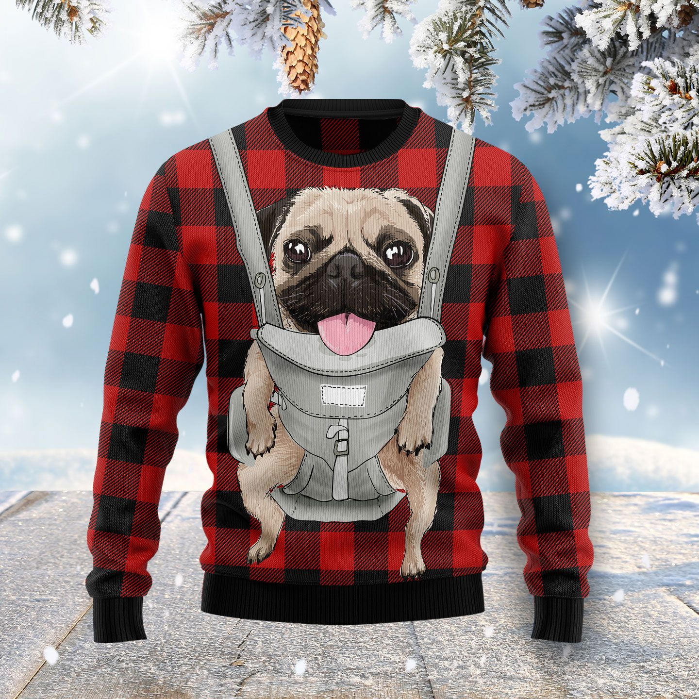 Front Carrier Dog Pug Ugly Christmas Sweater Ugly Sweater For Men Women