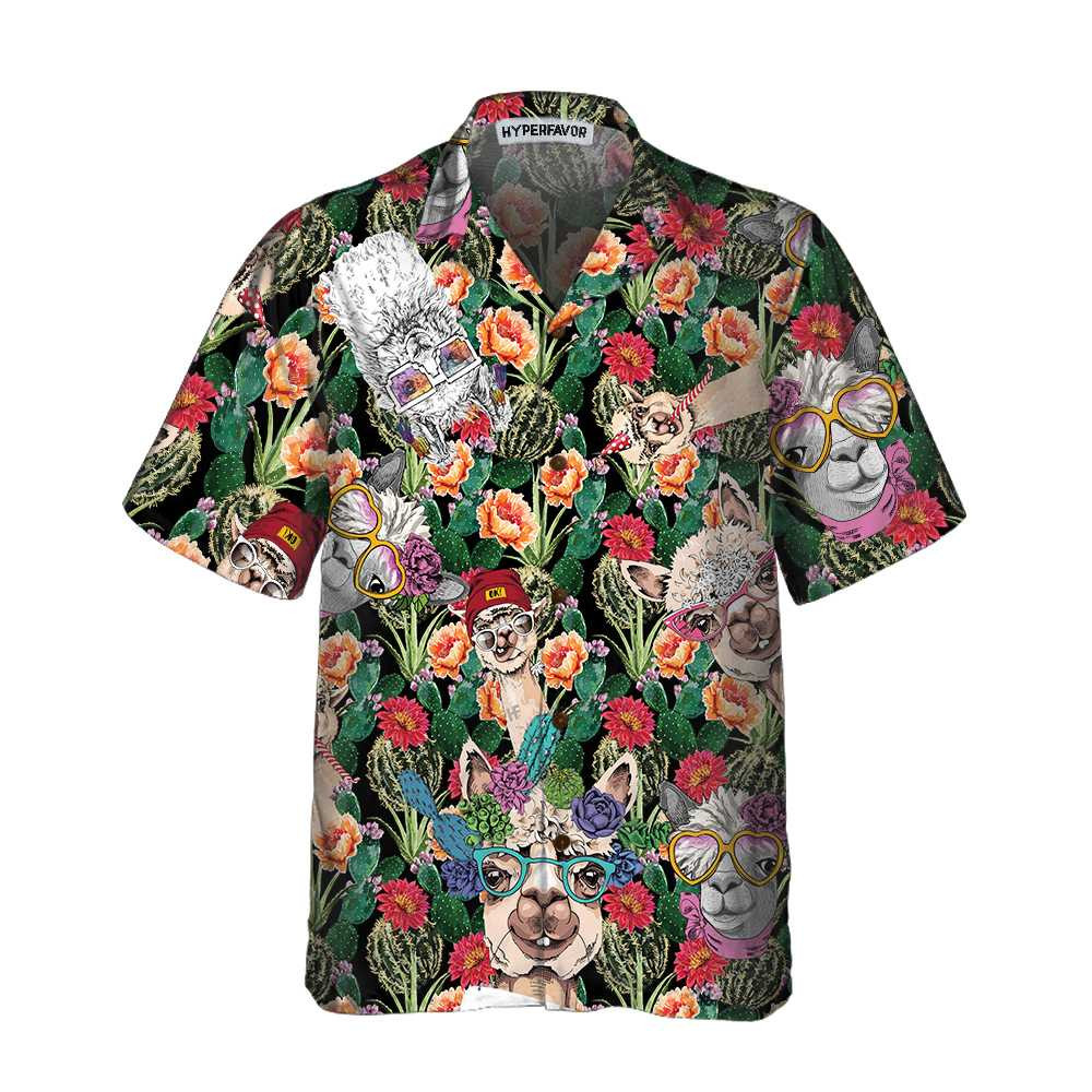 Funny Alpaca With Cactus Hawaiian Shirt Tropical Alpaca Shirt For Men  Women