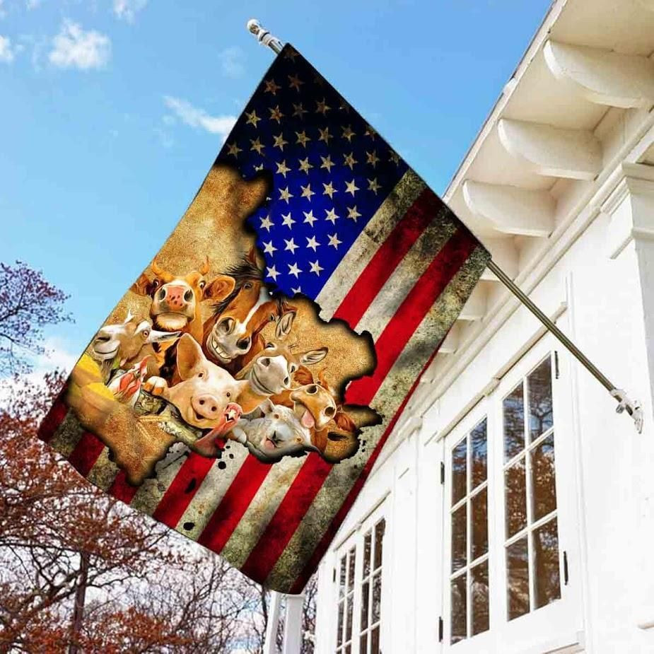 Funny Animal Farm Flag USA American Independence Day Us Garden Flag House Flag