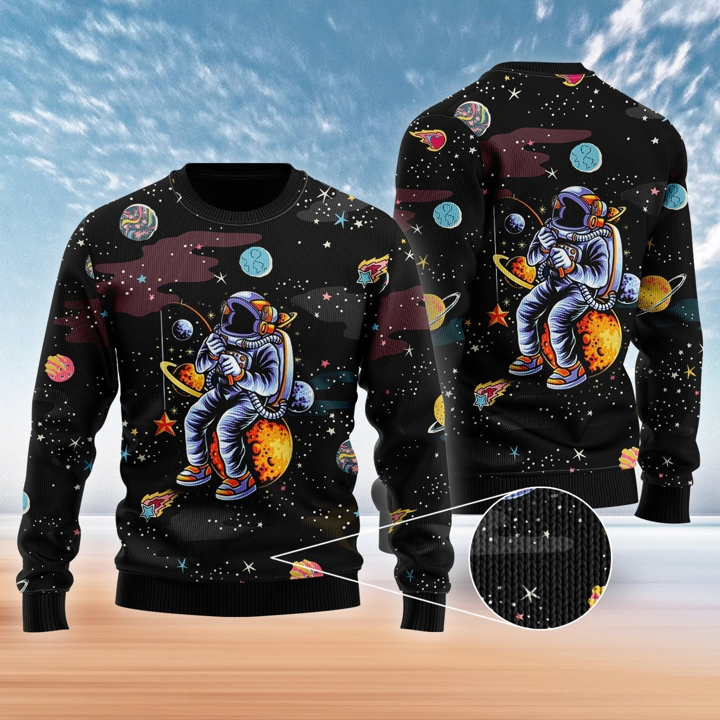 Funny Astronaut Fishing In Space Ugly Christmas Sweater Ugly Sweater For Men Women