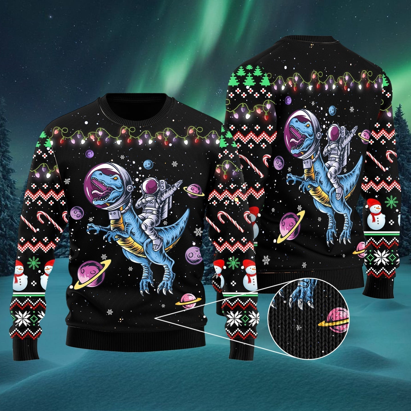 Funny Astronauts Ride A T-rex In Space With The Planet Ugly Christmas Sweater Ugly Sweater For Men Women, Holiday Sweater