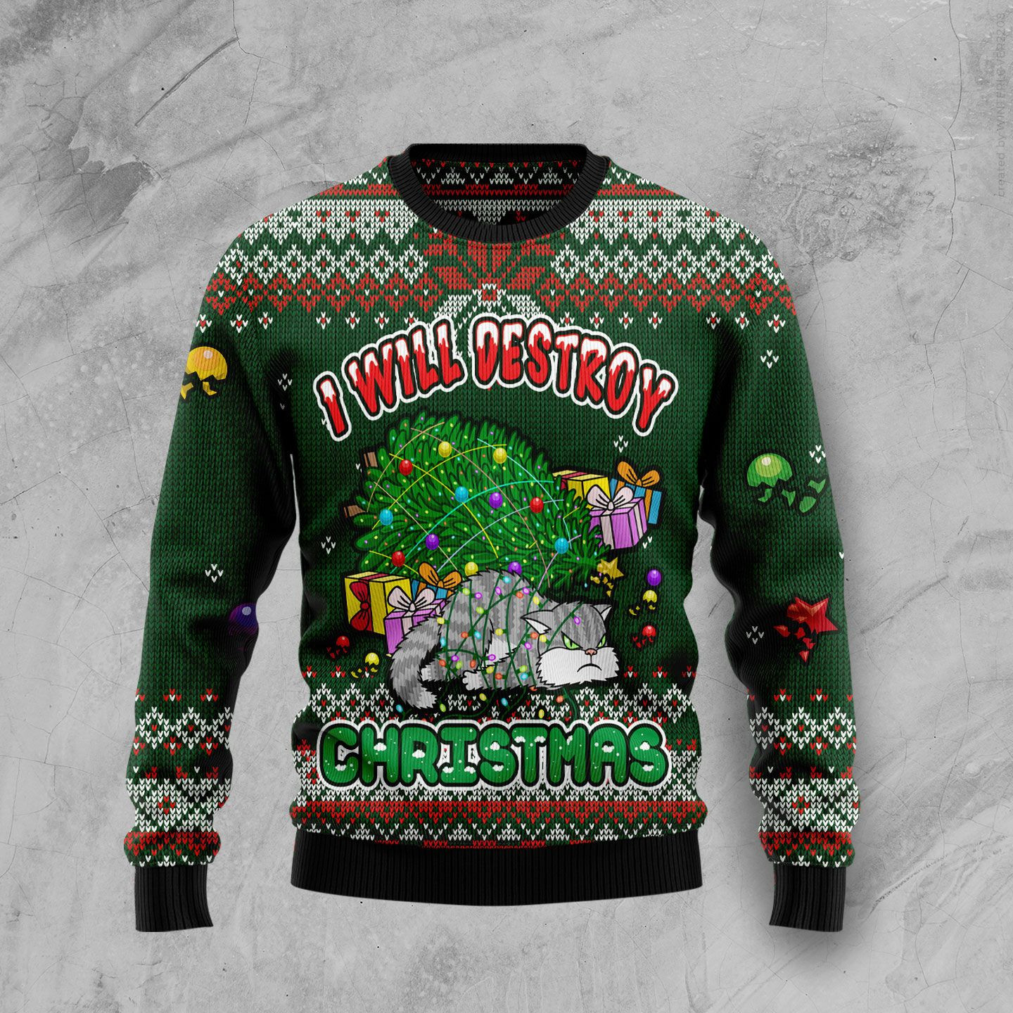 Funny Cat I Will Destroy Christmas Ugly Christmas Sweater Ugly Sweater For Men Women