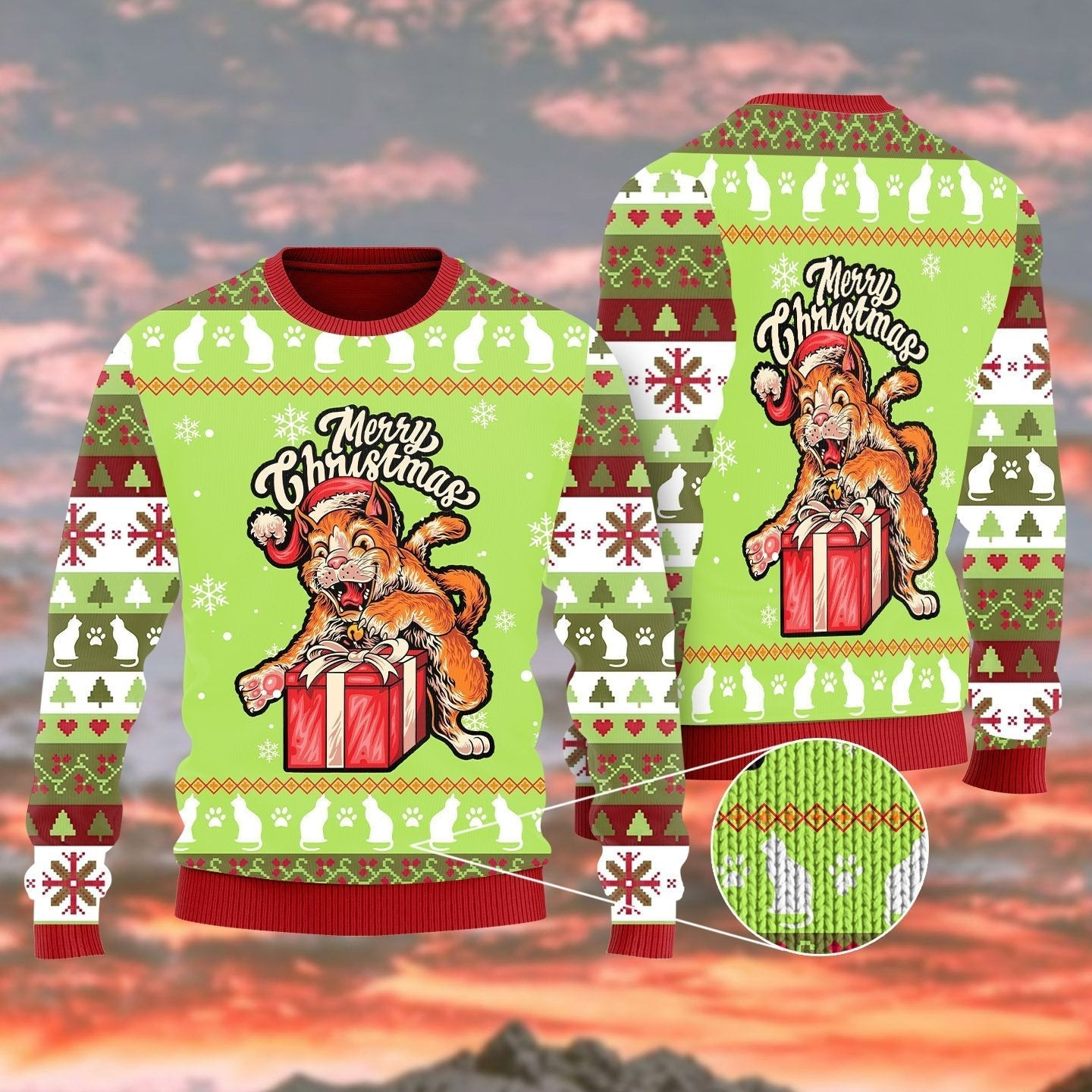 Funny Cat Merry Christmas Ugly Christmas Sweater Ugly Sweater For Men Women