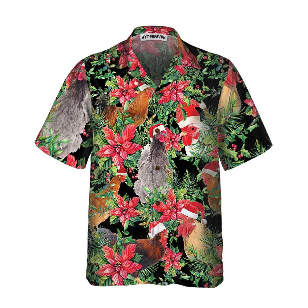 Funny Chicken With Christmas Plants Hawaiian Shirt