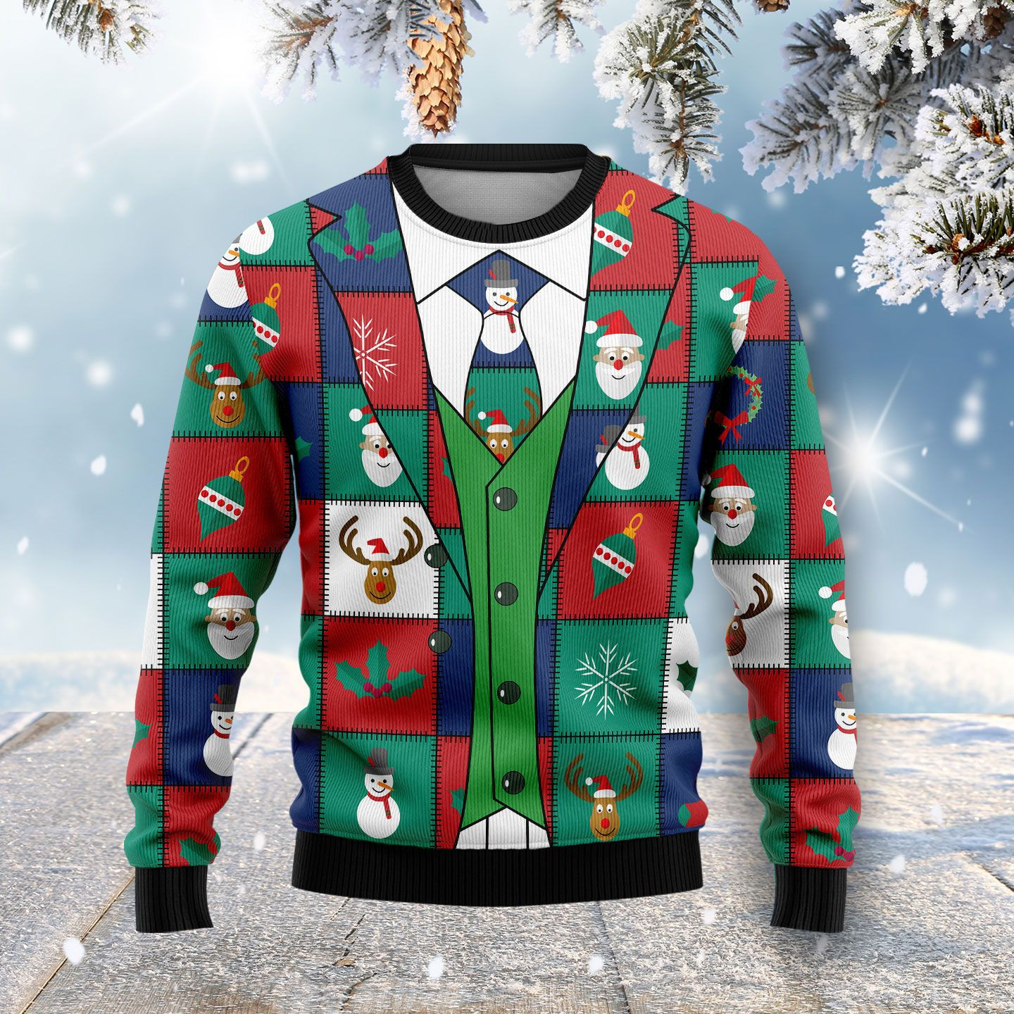 Funny Christmas Elements Blazer Ugly Christmas Sweater Ugly Sweater For Men Women