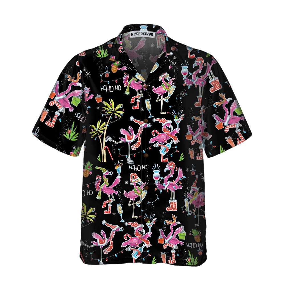 Funny Christmas Flamingo Hawaiian Shirt Christmas Tropical Shirt For Men Best Xmas Gift Idea