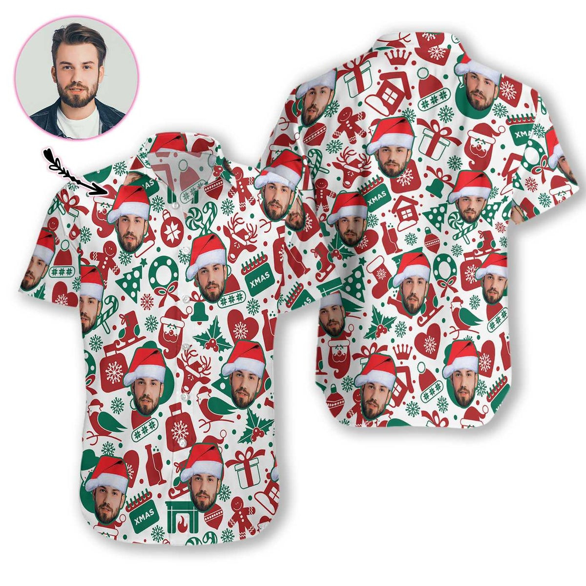 Funny Custom Face Christmas Pattern Seamless Custom Hawaiian Shirt