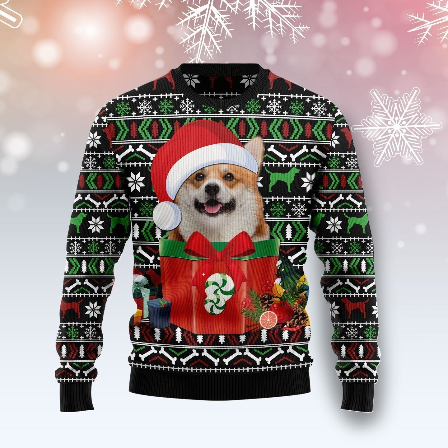 Funny Dog In The Gift Box Ugly Christmas Sweater Ugly Sweater For Men Women