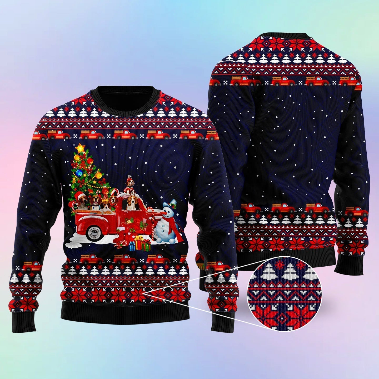 Funny Dogs With Red Truck Christmas Holiday Ugly Christmas Sweater Ugly Sweater For Men Women, Holiday Sweater