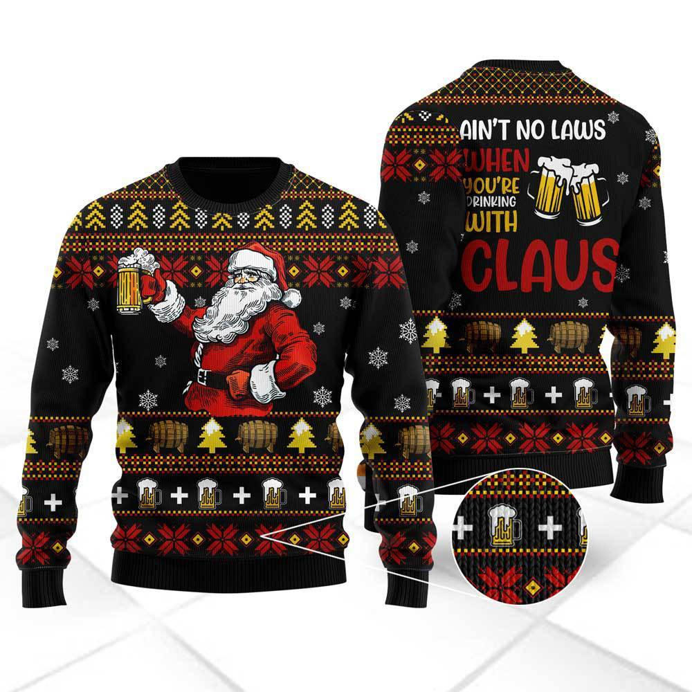 Funny Drinking With Claus Ugly Christmas Sweater Ugly Sweater For Men Women