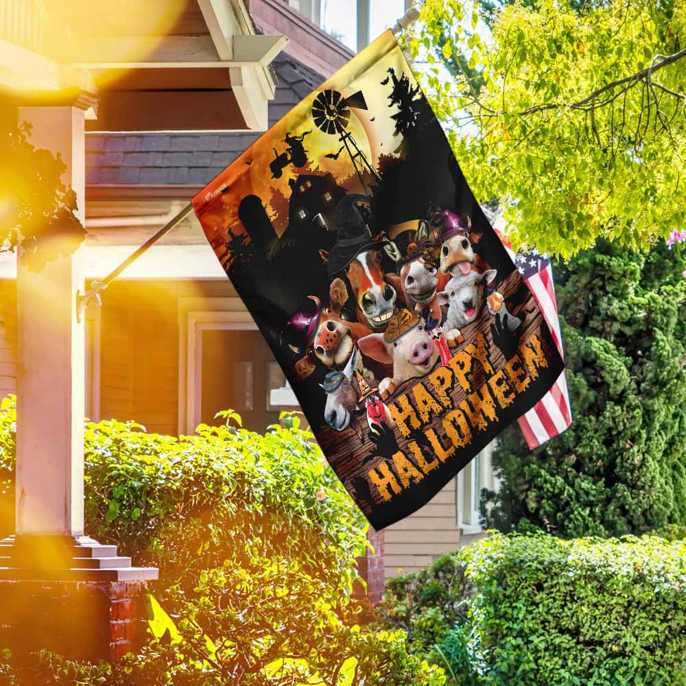 Funny Farm Happy Halloween Flag Halloween Outdoor Decor Fall Yard House Decoration