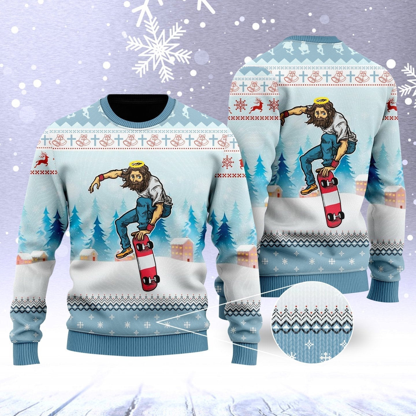 Funny Jesus Skateboarding Christmas Ugly Christmas Sweater Ugly Sweater For Men Women