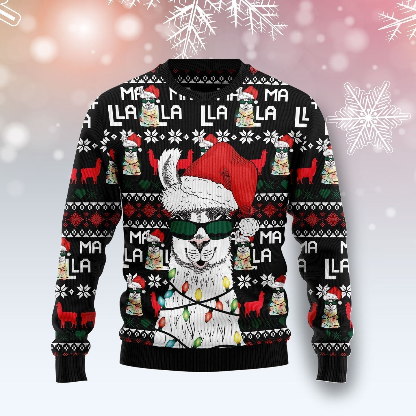 Funny Llama Christmas Light Ugly Christmas Sweater Ugly Sweater For Men Women