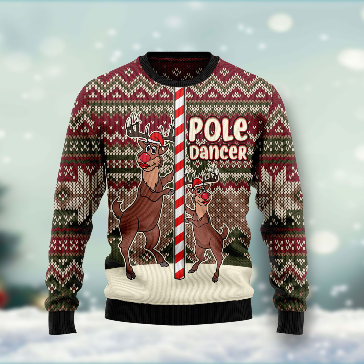 Funny Pole Dancer Reindeer Ugly Christmas Sweater Ugly Sweater For Men Women