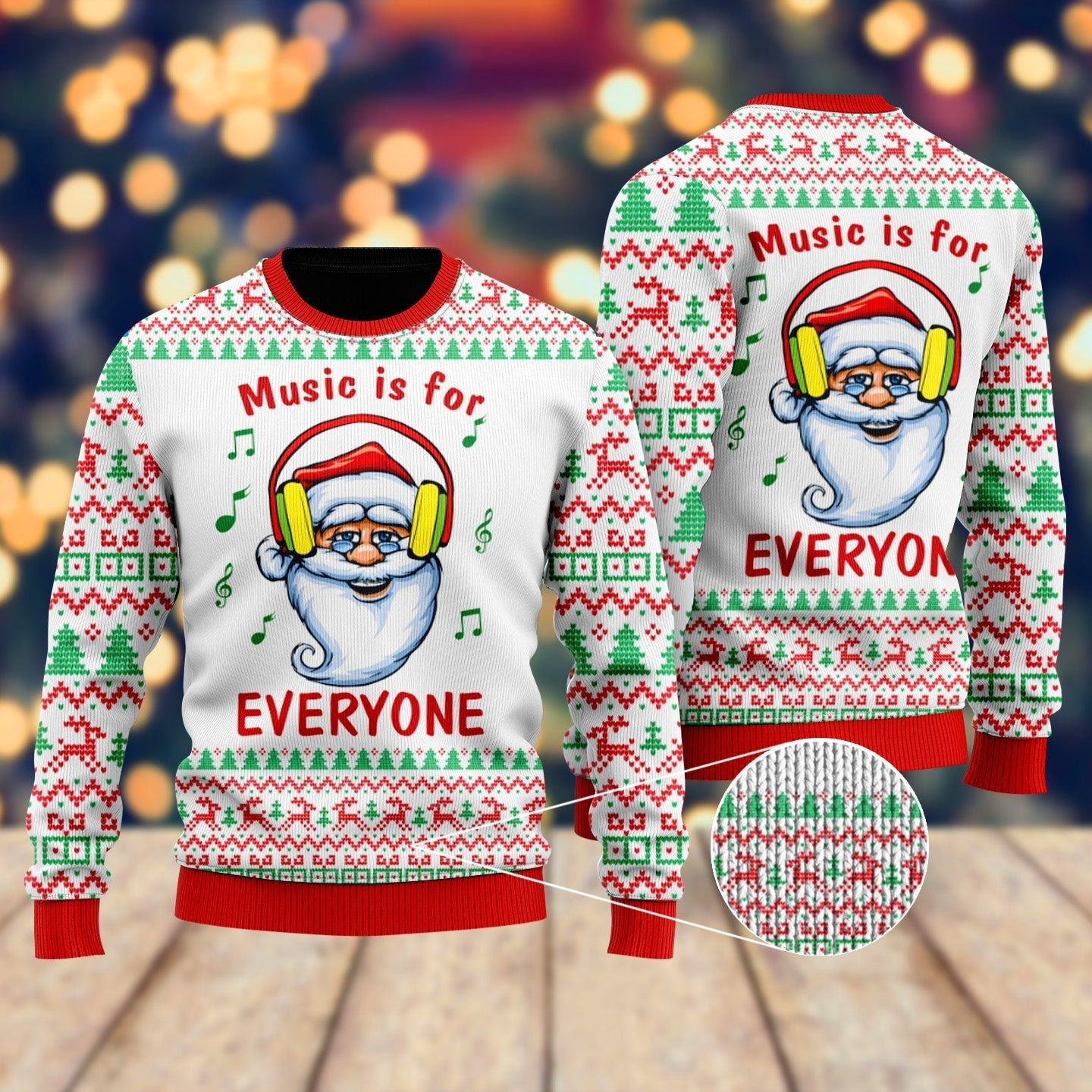 Funny Santa Music Is For Everyone Ugly Christmas Sweater Ugly Sweater For Men Women, Holiday Sweater