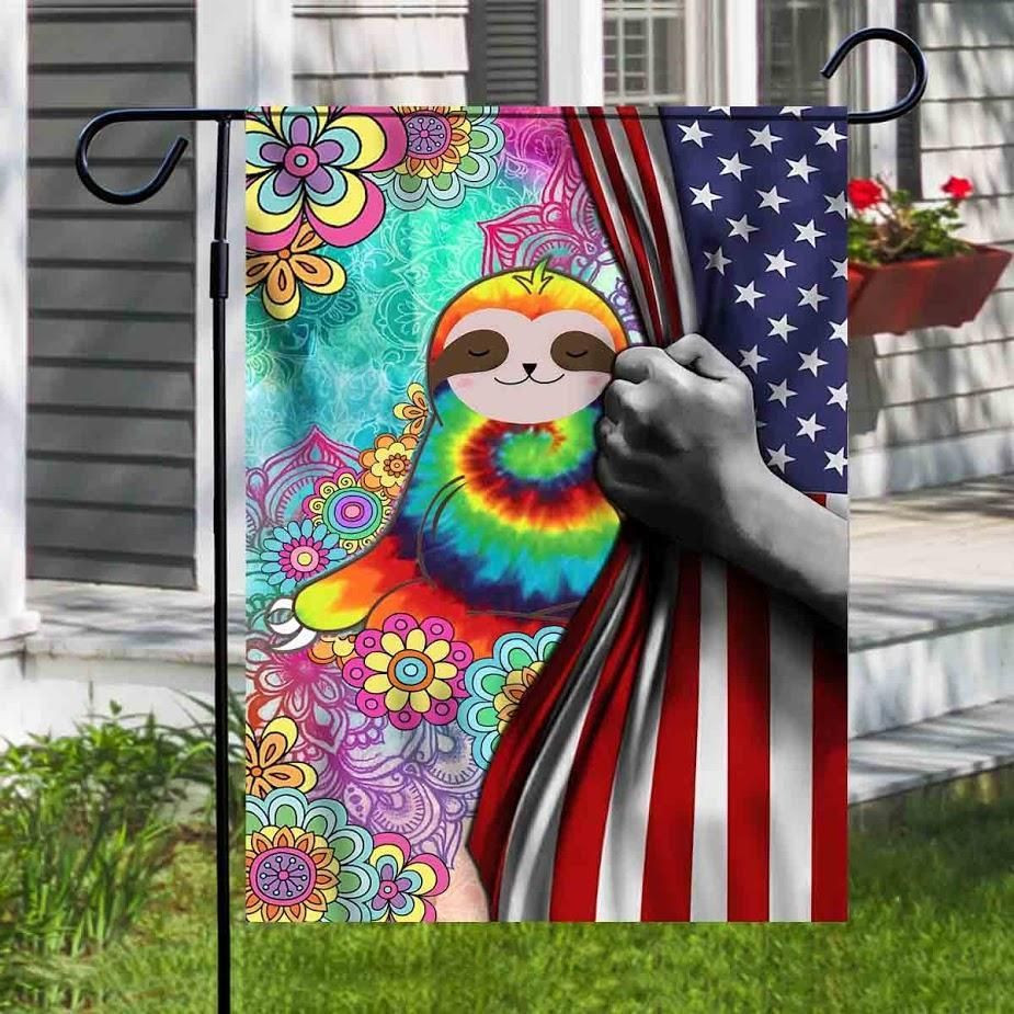 Funny Sloth Hippie Flag American Independence Day Us Garden Flag House Flag