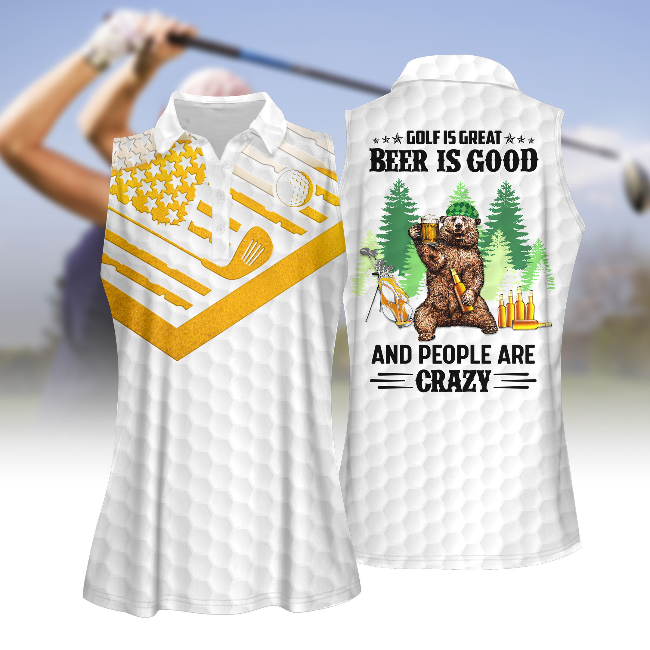 GOLF IS GREAT BEER IS GOOD WOMEN SHORT SLEEVE POLO SHIRT SLEEVELESS POLO SHIRT