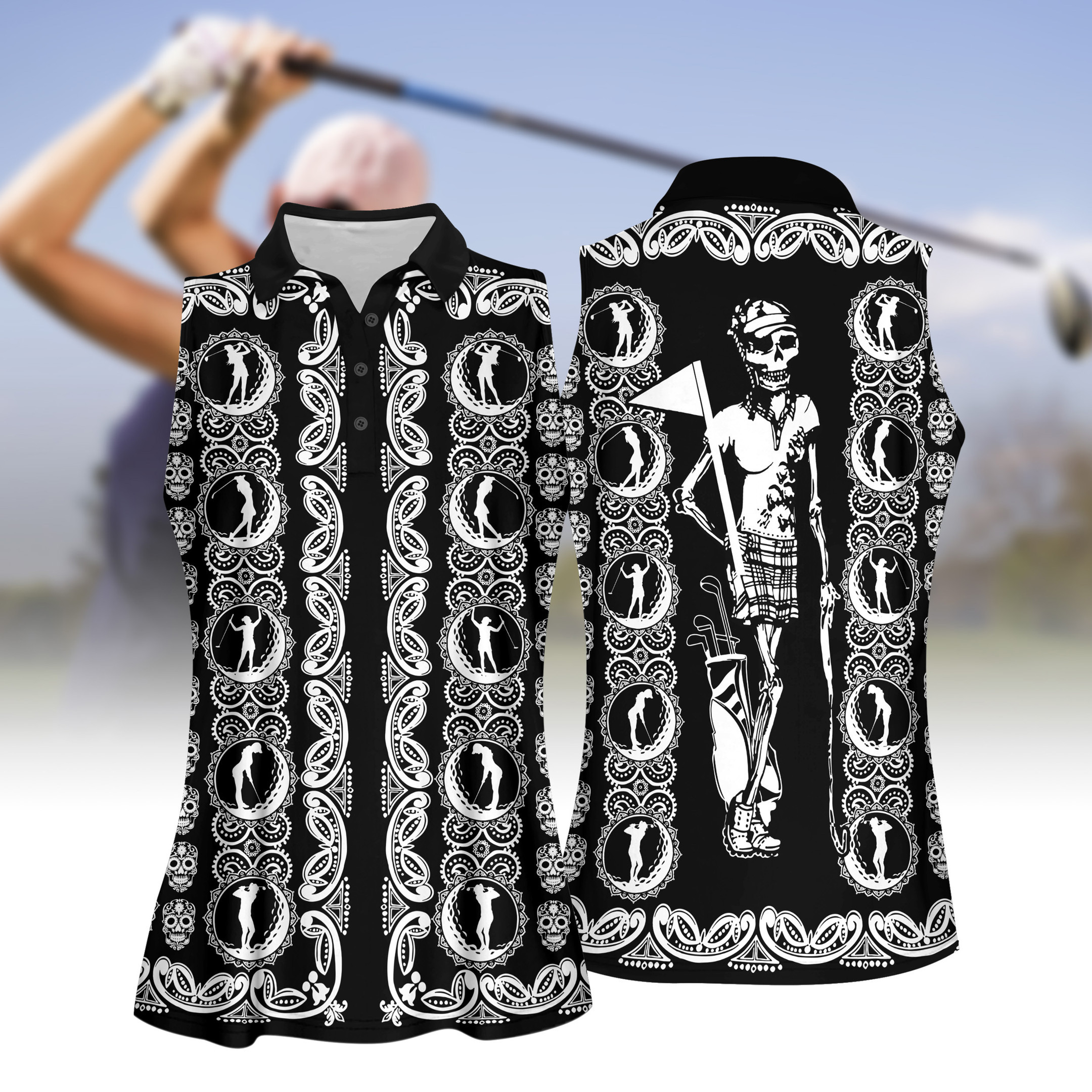 GOLF SILHOUETTE Black And White WOMEN SHORT SLEEVE POLO SHIRT SLEEVELESS POLO SHIRT