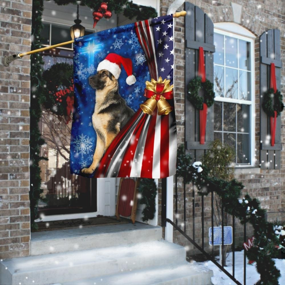 German Shepherd Christmas American Flag Garden Flag House Flag