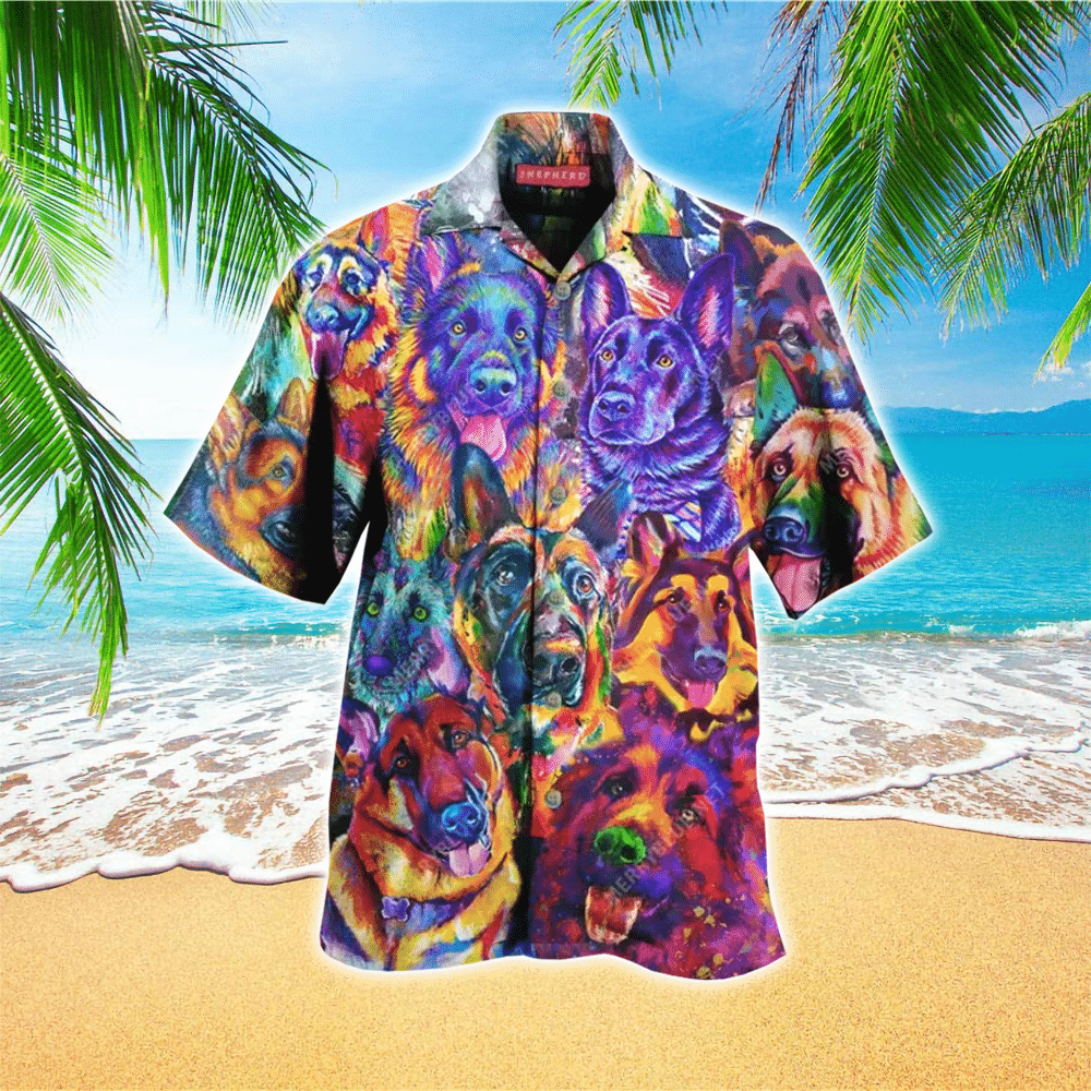 German Shepherd Comfortable Colorful Hawaiian Shirt for Men and Women