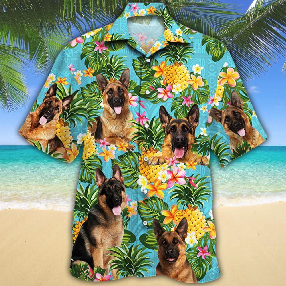 German Shepherd Dog Lovers Pineapple Aloha Hawaiian Shirt Colorful Short Sleeve Summer Beach Casual Shirt For Men And Women