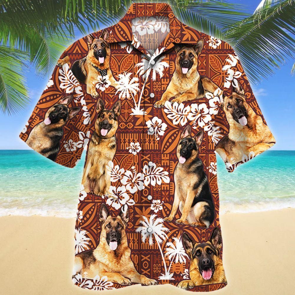 German Shepherd Dog Lovers Red Tribal Aloha Hawaiian Shirt Colorful Short Sleeve Summer Beach Casual Shirt For Men And Women