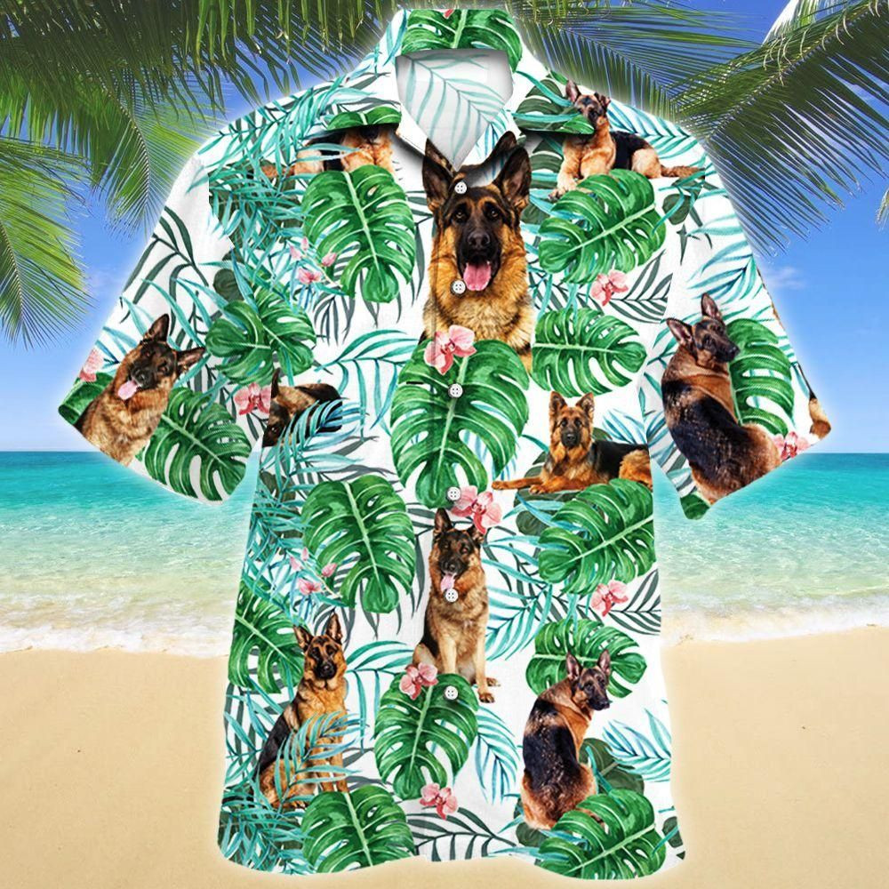 German Shepherd Dog Tropical Plant Aloha Hawaiian Shirt Colorful Short Sleeve Summer Beach Casual Shirt For Men And Women
