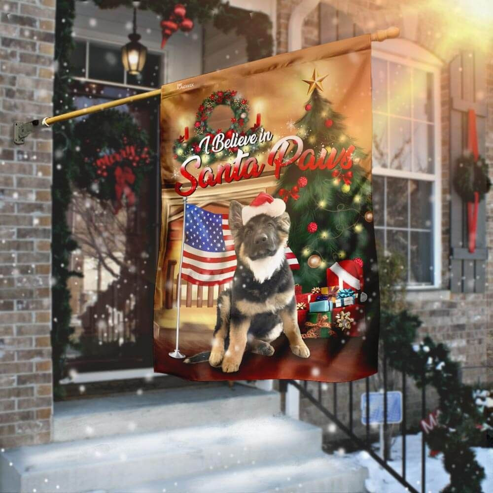 German Shepherd I Believe Santa Paws Merry Christmas American Flag Garden Flag House Flag