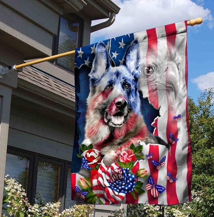 German Shepherd Proud Nation Dog Lover American Flag Garden Flag House Flag