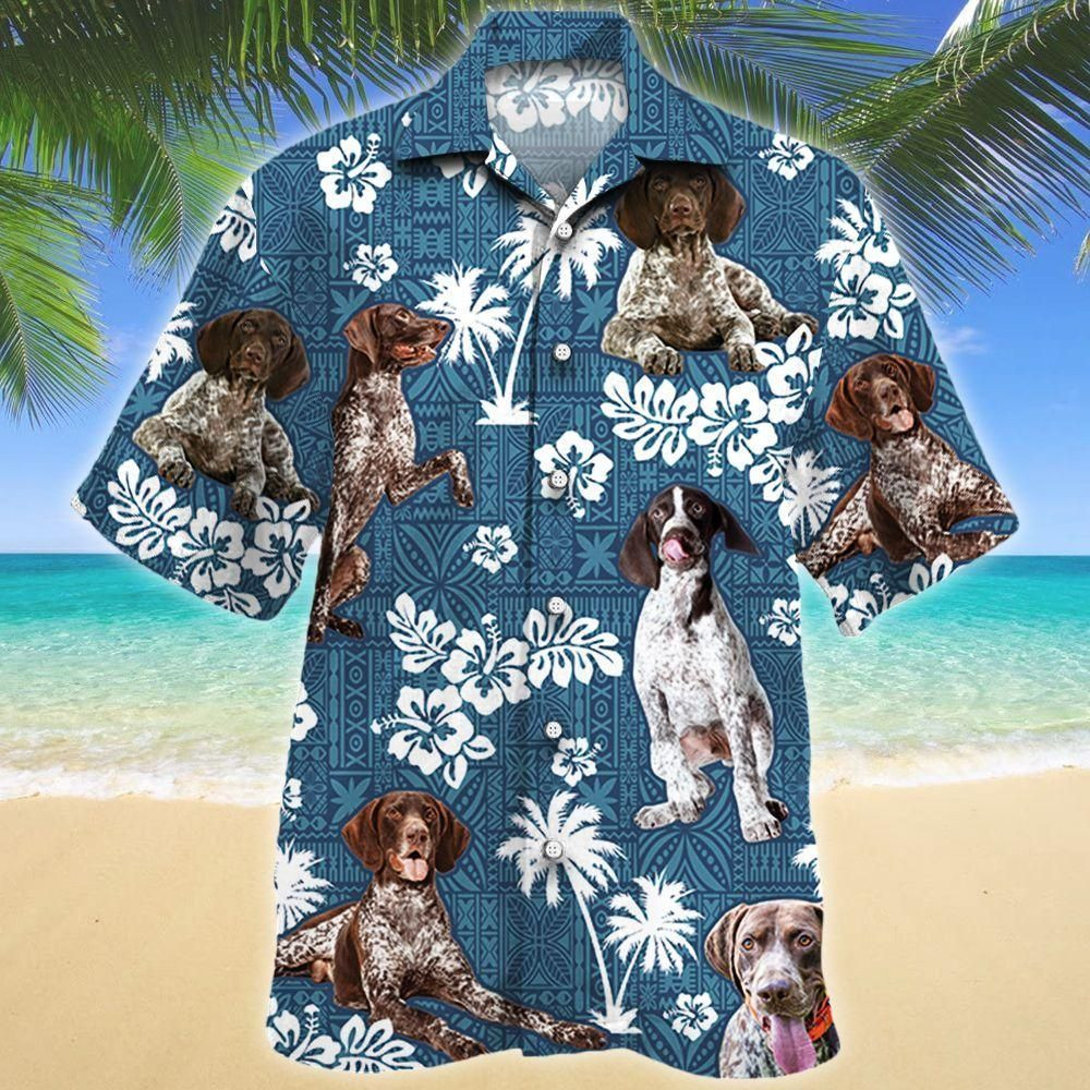 German Shorthaired Pointer Blue Tribal Aloha Hawaiian Shirt Colorful Short Sleeve Summer Beach Casual Shirt For Men And Women